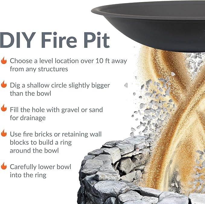 Sunnydaze Outdoor Fire Pit Bowl Replacement Insert for DIY Ring or Existing Stand - Wood-Burning Fire Bowl for Outside - 32-Inch