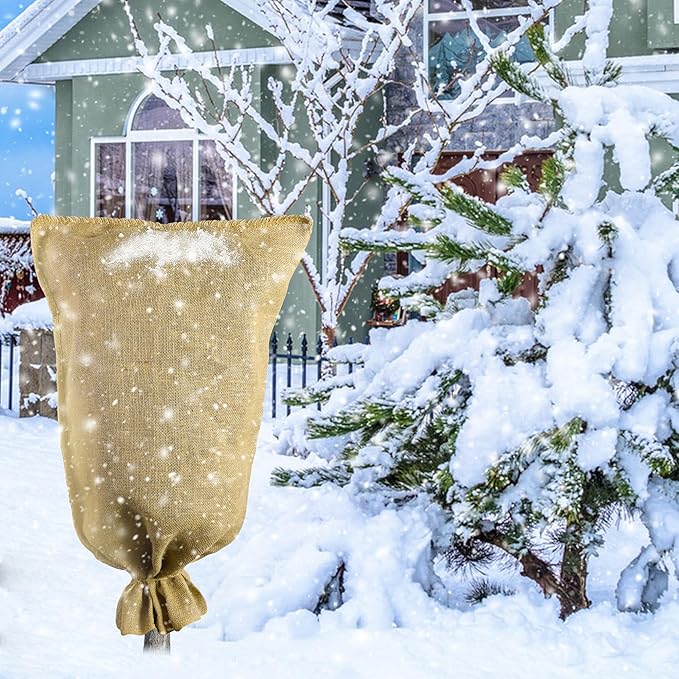 2 Pack 40" x 24" Burlap Winter Plant Cover Bags- Reusable Burlap Frost Cloth Plant Freeze Protection- Warm Burlap Sacks Plant Frost Blankets with Twine for Outdoor Garden Trees Potted Plants