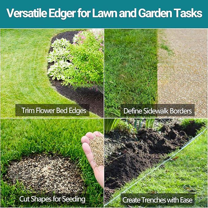 Edger Lawn Tool 41in Border Edger with Spring Steel Blade Long Rubber Handle Wide Footplate Rustproof Manganese Steel Half Moon Edger for Garden Maintenance