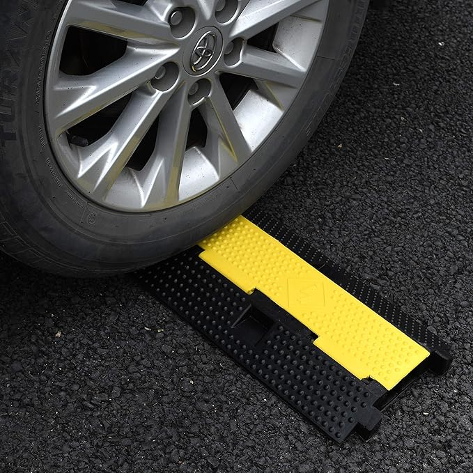 2 Pack Rubber Cable Ramp Hose Cable Protector Ramp 2 Channel 22000Lbs Load Capacity Traffic Speed Bump Wires Power Lines Extension Cord Cover for Indoor Outdoor