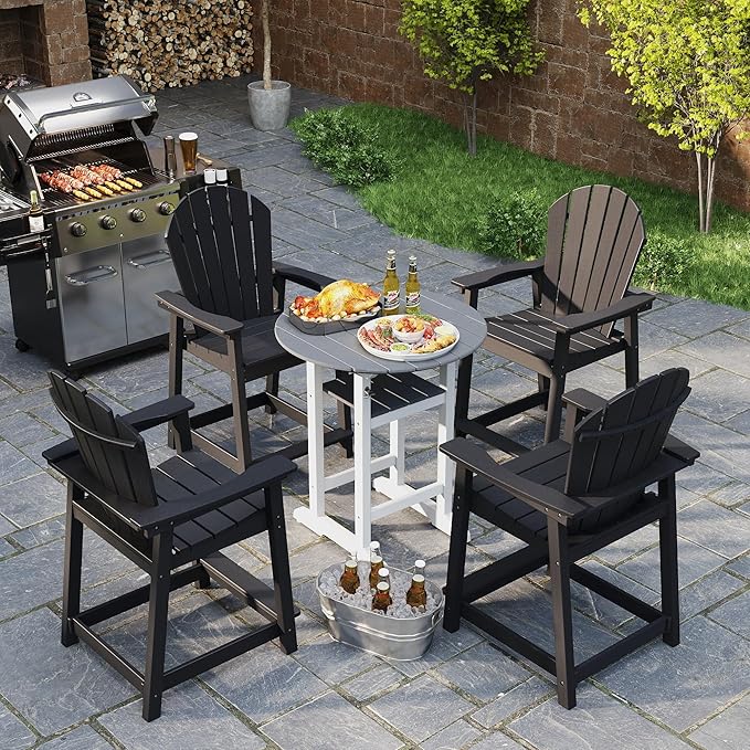 Outdoor Tall Adirondack Chair, HDPE Weather Resistant Outdoor Chair for Garden, Backyard, Poolside, Capacity 400LBS (2 PCS, Black)