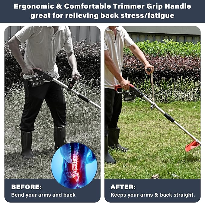 Ergonomic Trimmer Grip, String Trimmers Handle with Shoulder Strap Harness, Weed Eater Handle Extension with Bracket Clamp, Lawn Trimmer Handle Grip for Lawn Care, Landscaping, Yard Trimming Edging