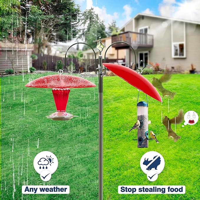 13" Hummingbird Feeder Squirrel Guard,Bird Feeder Rain Cover,Dome Squirrel Proof Bird Feeders Baffle, (Bright Red), 2Pack