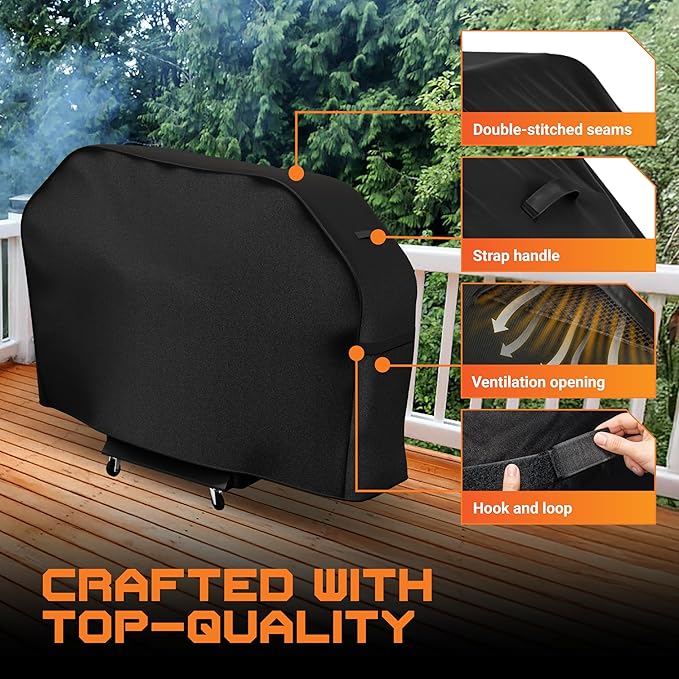 BlueStars 55 inch Grill Cover – Heavy‑Duty Waterproof 600D BBQ Cover for Outdoor Gas Grills, Compatible with Genesis, Weber, Char‑Broil & Nexgrill Models, UV & Rip‑Resistant, Black