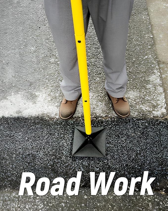 8"x8" Steel Tamper with 48" Handle, Heavy Duty Hand Compactor Tool for Leveling Soil, Gravel, Sand, Asphalt, Ground, Paver, Driveway, Garden, Yard, and Blacktop Repair