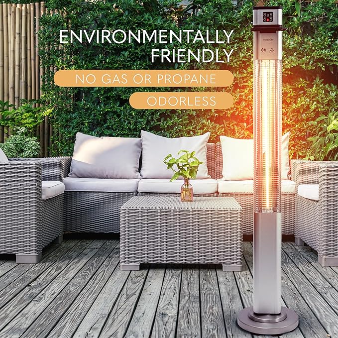 SereneLife Infrared Patio Heater, Electric Patio Heater with Remote Control, 1500 W, Indoor/Outdoor Heaters for Patio, Restaurant, Backyard, Garage, Decks (Silver)