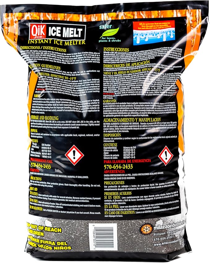 Qik Joe Calcium Chloride Ice Melt - Instant Snow and Ice Melt for Sidewalks, Driveways, Steps, and Parking Lots - Deicer for Concrete, Asphalt, and Other Surfaces - 10 Lbs