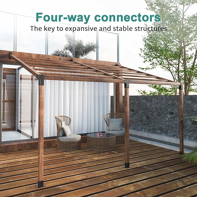 15° Wall Pergola Kits - Stainless Steel 15 Degrees Wall Mounts for 4x4 Posts(Actual 3.5" X 3.5"), Angled Pergola Construction Bracket Kit(4-Way)