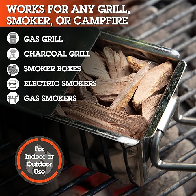 Camerons All Natural Hickory Wood Chips for Smoker -260 Cu. In. Bag, Approx 2 Pounds- Kiln Dried Coarse Cut BBQ Grill Wood Chips for Smoking Meats - Barbecue Smoker Accessories- Grilling Gifts for Men