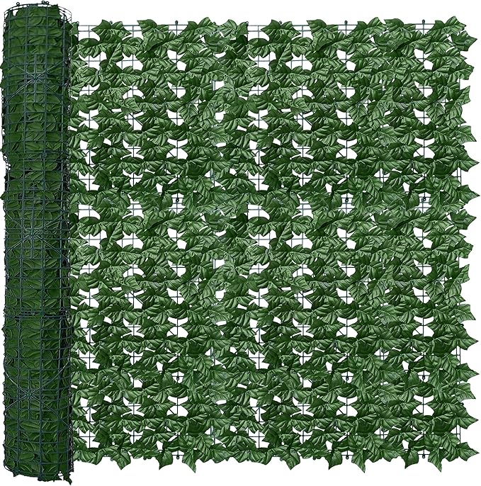 Artificial Fence Privacy Screen: 4FT x 20FT UV-Anti Faux Greenery Backdrop Ivy Chain Link Shades Panels for Patio, Balcony, Garden,Deck,Backyard Indoor Outdoor Green Wall Decor