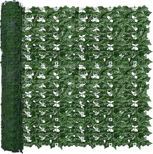 Artificial Fence Privacy Screen: 4FT x 20FT UV-Anti Faux Greenery Backdrop Ivy Chain Link Shades Panels for Patio, Balcony, Garden,Deck,Backyard Indoor Outdoor Green Wall Decor