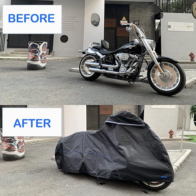 FENRIR 96" Motorcycle Cover Waterproof Outdoor Storage Exhaust Pipe Anti-Scalding Compatible with Harley Davidson Softail Fat bob Fat boy Low Rider Breakout Indian Scout Chief Shadow Vulcan Boulevard