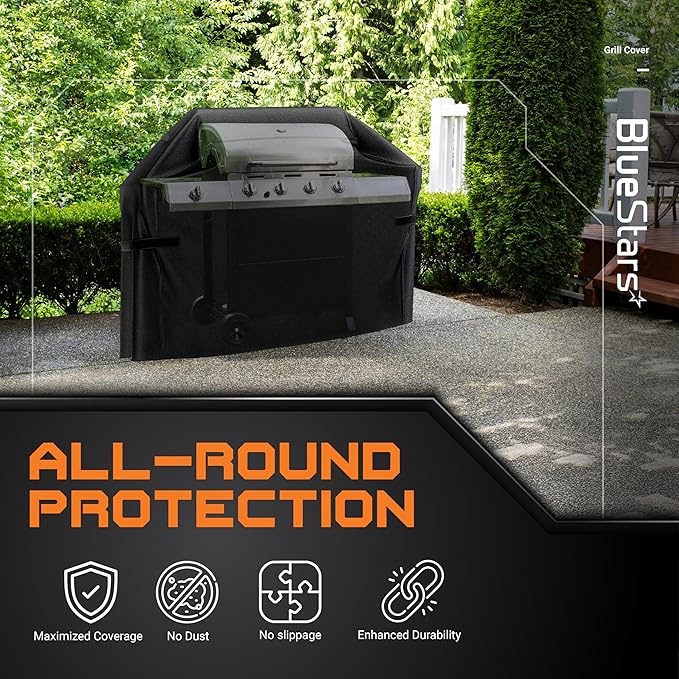 BlueStars 58 inch Grill Cover – Heavy‑Duty Waterproof 600D BBQ Cover for Outdoor Gas Grills, Compatible with Genesis, Weber, Char‑Broil & Nexgrill Models, UV & Rip‑Resistant, Black