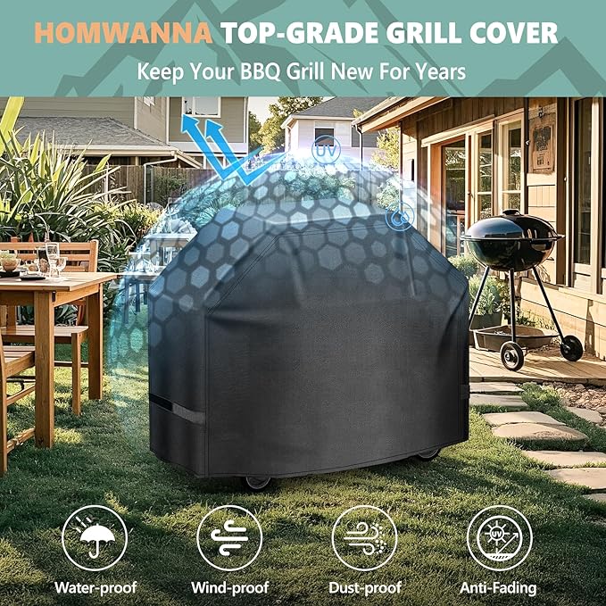 Grill Cover 60 Inch - Superior BBQ Cover for Weber Genesis 300 Series Gas Grill - 600D Outdoor Barbecue Covers for Weber Genesis ii 300, Dyna-glo, Char-Broil, Nexgrill, Monument and Brinkmann