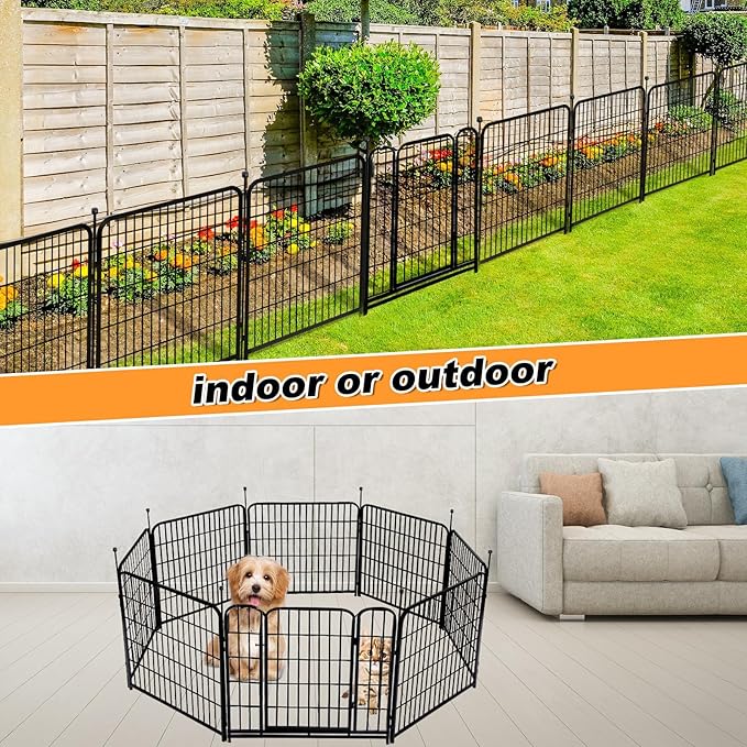 Garden Fence with Gate 32 in(H)×27 in(L) 4 Panels,Fence Blocker for Dogs, Heavy Duty Iron Animal Barrier Fence,Suitable for Indoor Pet Or Outdoor Dog Fencing, Total 8.9 Ft(L), Black