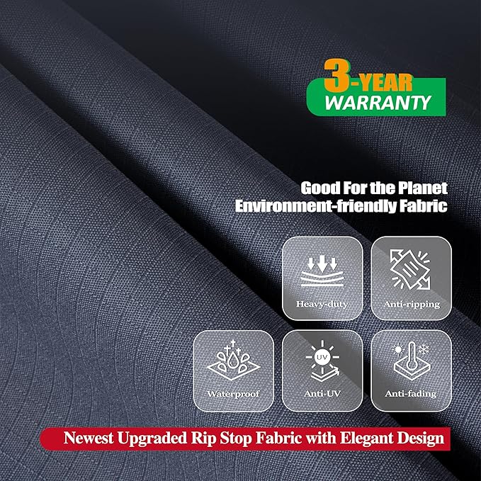 F&J Outdoors Patio Furniture Covers, Heavy Duty Tear Resistant Waterproof UV Resistant Windproof Outdoor Furniture Cover, Grey, 96" Dia x 33" H