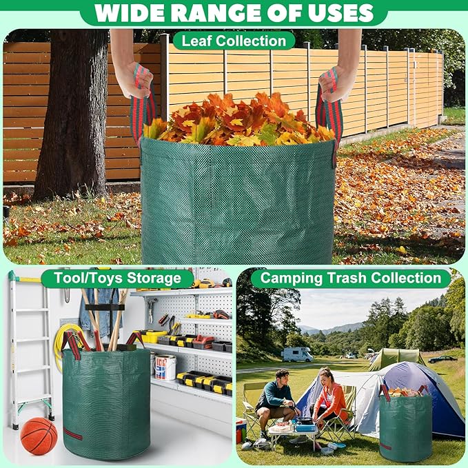 Reusable Yard Waste & Lawn and Leaf Bags with Gloves Pack - 72 & 32 Gallon Heavy Duty Lawn Trash Bags, Multi-Purpose: Garden Debris, Leaf Collection & Tool Storage, Collapsible for Easy Storage