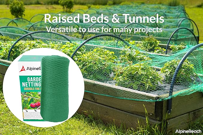 AlpineReach Garden Netting 15 x 30 ft Heavy Duty Bird Net, Deer, Plant Protection Extra Strong Woven Mesh, Reusable Kit with Zip Ties, Animal Fencing for Fruits Trees, Green
