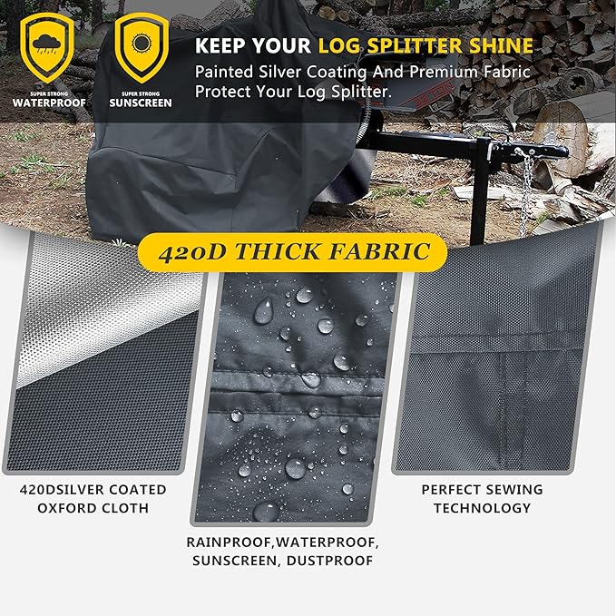 Upgraded Log Splitter Cover Waterproof Outdoor All Weather - Thicker and Tear Proof Wood Splitter Cover Against Dust Rain UV - Compatible with 15-40-ton Log Splitters