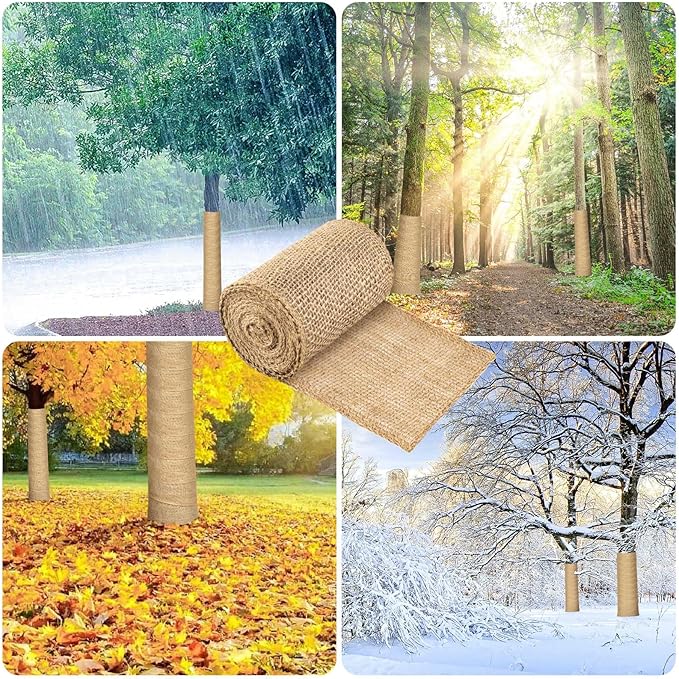 12 Rolls Natural Burlap Tree Protector Wrap, Extra Length Wnter Tree Wrap for Gardening, 5 in x 17 Feet Tree Wrap for Damaged Bark, Burlap Wrap Plants Bandage for Keep Warm