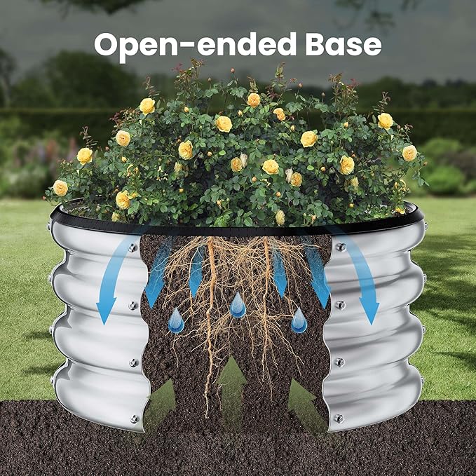 ZXZYHFTY Round Galvanized Raised Garden Bed kit,Silver Outdoor Garden Raised Planter Box, Round Large Metal Raised Garden Beds for Vegetable 2 * 2 * 1ft 3 Pcs