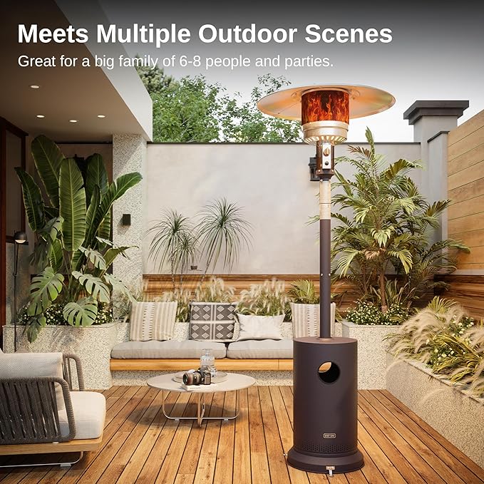 EAST OAK 48,000 BTU Patio Heater for Outdoor Use With Round Table Design, Double-Layer Stainless Steel Burner and Wheels, Outdoor Patio Heater for Home and Commercial, Bronze