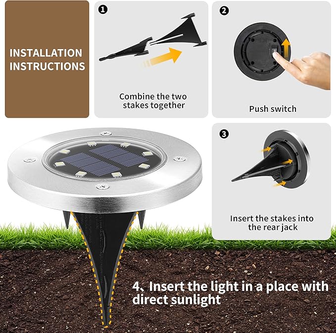 SOLPEX Solar Lights Outdoor Waterproof, 8 Pack Solar Ground Lights, Solar Garden Lights Landscape Lighting for Pathway Driveway Patio Backyard Walkway (Warm White)