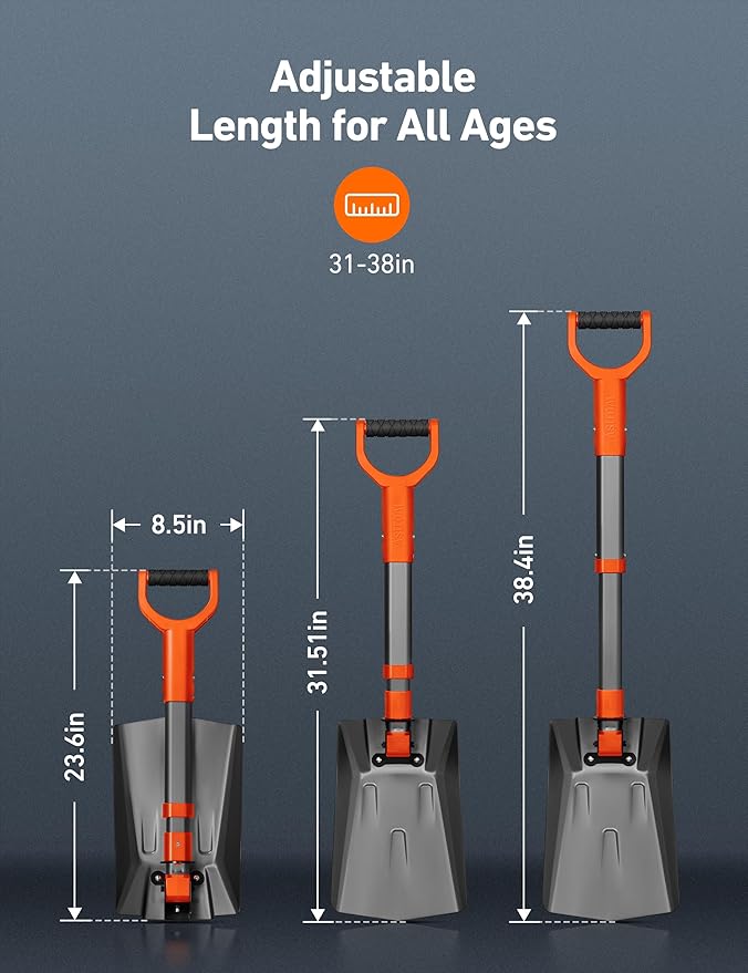 AstroAI 38.4" Folding Snow Shovel for Car, Extendable Snow Shovel with Thickened Aluminum Handle and Reinforced Iron Hinge, Portable and Multifunctional for Cars, Snowmobiles, Camping and Mud, Grey