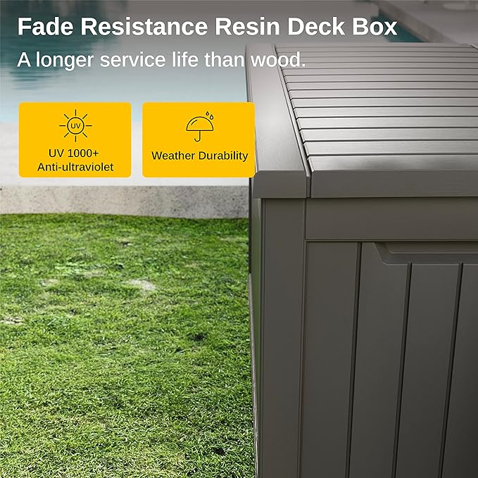 EAST OAK Outdoor Storage Box, 230 Gallon Deck Box,Grey - Lockable, Waterproof, UV-Resistant Large Storage Container for Patio Cushions & Garden Tools.