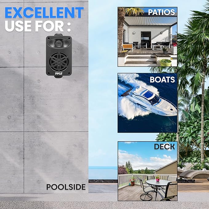 PYLE Outdoor Speakers- Waterproof Marine Grade Speakers, Universal Mounting, Heavy Duty ABS Construction- Boat, Patio, Pool, Indoor Outdoor Use- Black