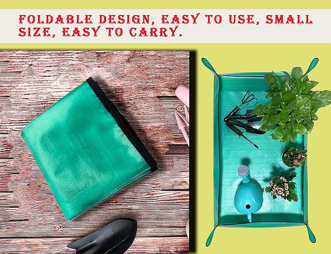 Plant Repotting Mat for Indoor Plants Potting Soil, 43" X 29" Large Plant Repotting Potting Tray, Portable Potting Mat Gardening Tray for House Plants Succulents, with 15 Pieces Pot Hole Mesh Pads