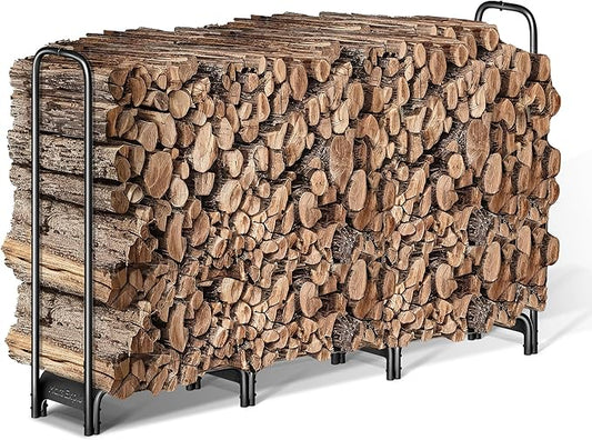 Firewood Rack 6ft, Heavy Duty Fire Wood Storage Racks for Indoor & Outdoor, Metal Log Holders for Firewood,Fireplace Wood Pile Storage Stacker Organizer, Black