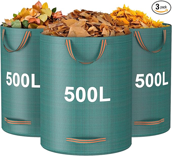 Mokani Reusable Yard Waste Bags, 132 Gallon Lawn and Leaf Bags 3 Packs, Heavy Duty Garden Bags with Reinforced Handles, Camping Yard Recycling Leafc Bag for Leaves