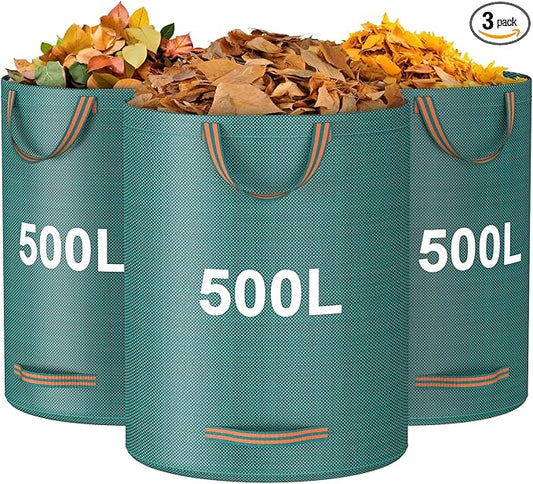 Mokani Reusable Yard Waste Bags, 132 Gallon Lawn and Leaf Bags 3 Packs, Heavy Duty Garden Bags with Reinforced Handles, Camping Yard Recycling Leafc Bag for Leaves