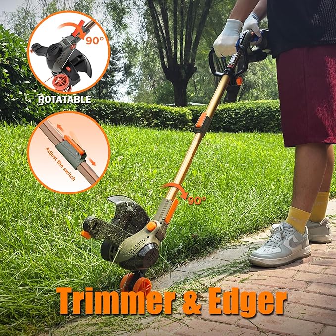 13-Inch String Trimmer Cordless,(2 x 21V 5.0Ah Batteries & Charger), Trimmer/Edger/Lawn Mower/Brush Cutter 4-in-1, Electric Weed Wacker with Auto Rope Spool Feed, 3 Cutting Methods
