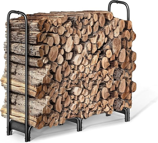 Firewood Rack,4ft Heavy Duty Fire Wood Storage Racks for Indoor Outdoor,Metal Log Holders for Firewood,Fireplace Wood Pile Storage Stacker Organizer, Black