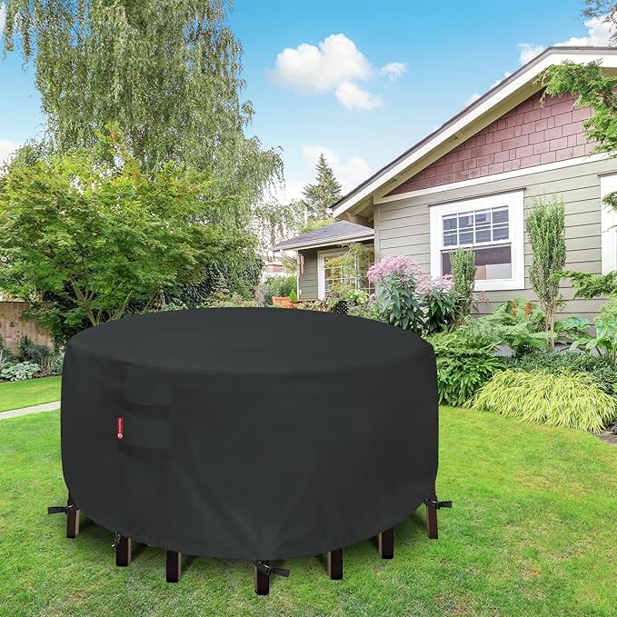 SheeChung Patio Furniture Cover Waterproof,Round 94" Dia x 28" H Outdoor Furniture Covers,Heavy Duty 600D Outdoor Table Chair Set Covers,UV Resistant Cover for Outdoor Dining Set