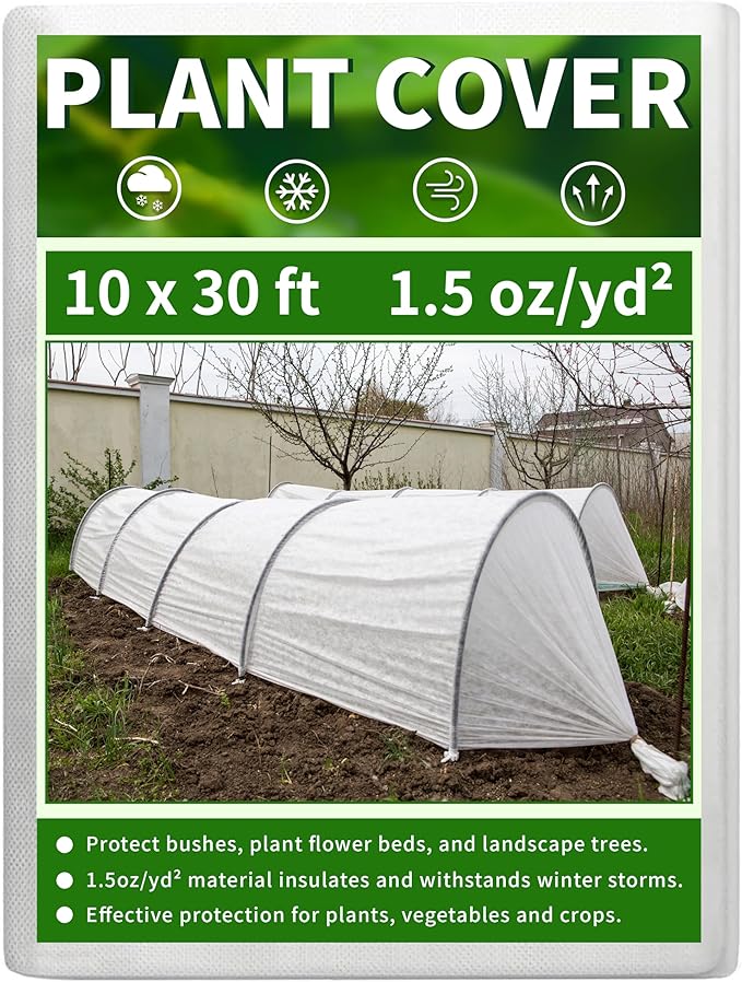 10x30ft Plant Covers Freeze Protection, 1.5oz/yd² Frost Cloths, Plant Blanket for Winter Raised Garden Bed, Garden Cover for Snow, Tree, Shrub, Burlap, Rose
