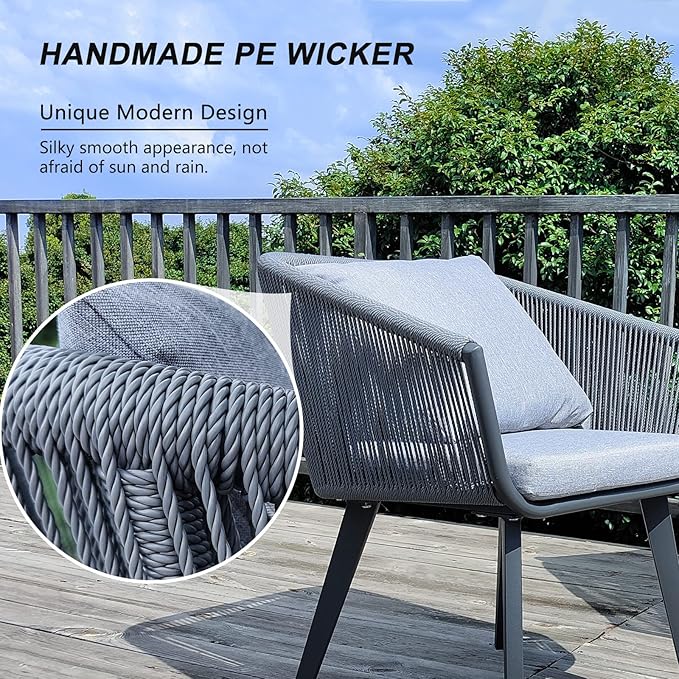 11 Pieces Patio Dining Set, All in One Wicker Furniture Set with Cushions, 10 Aluminum Frame Chairs and 1 Rectangle Table, Lighter Grey