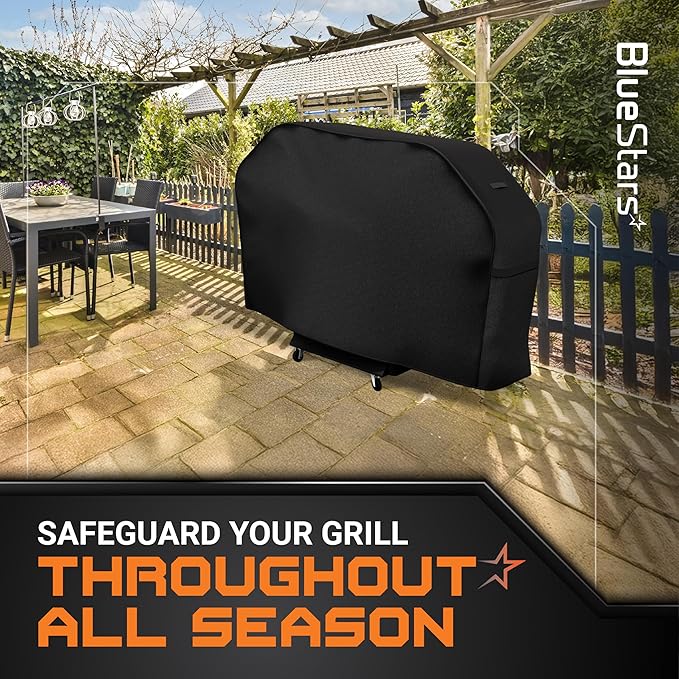 BlueStars 55 inch Grill Cover – Heavy‑Duty Waterproof 600D BBQ Cover for Outdoor Gas Grills, Compatible with Genesis, Weber, Char‑Broil & Nexgrill Models, UV & Rip‑Resistant, Black