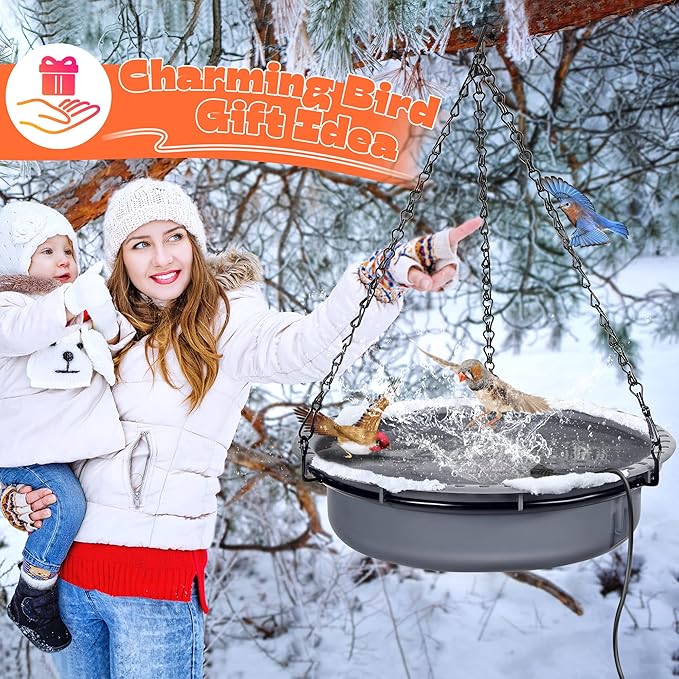 1 Pack Upgrade Bird Bath Heater for Outdoors in Winter, Pond Deicer 60 Watts Birdbath Deicer Water Heater Thermostatically Controlled with Auto Shut off Function for Patio Lawn (Frosted Gray)