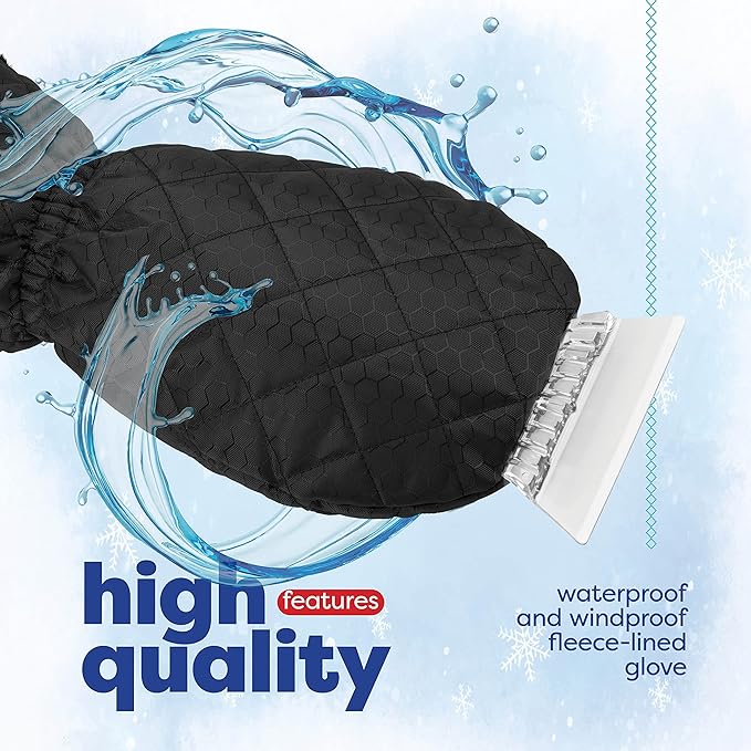 SCRUBIT [3 Pack Ice Scraper with Glove - Car Windshield Scraper for Ice and Snow w/Fleece Mitt - Scrape and Remove Snow While Staying Warm - Waterproof Car Scraper Snow Brush (Black, Blue, Red)