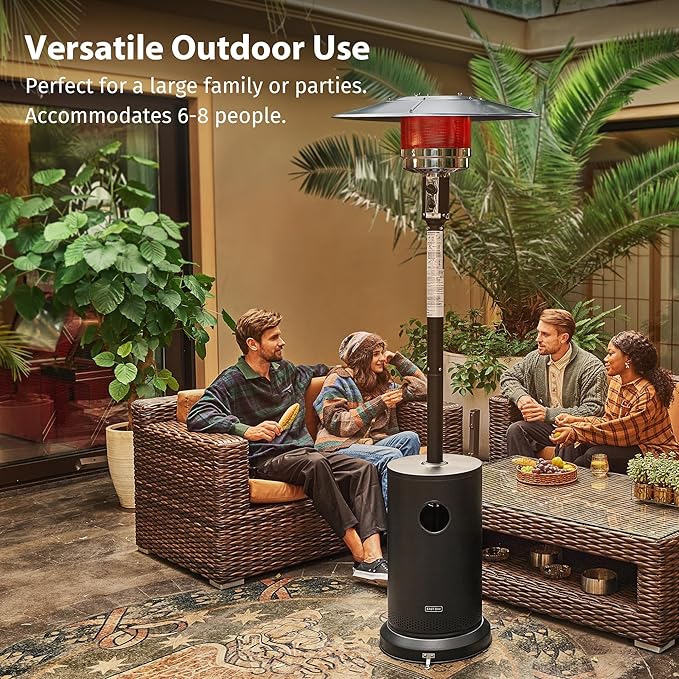 EAST OAK 50,000 BTU Patio Heater for Outdoor Use with Round Table Design, Double-Layer Stainless Steel Burner, Wheels, Triple Protection System, Outdoor Heater for Home and Residential, Black