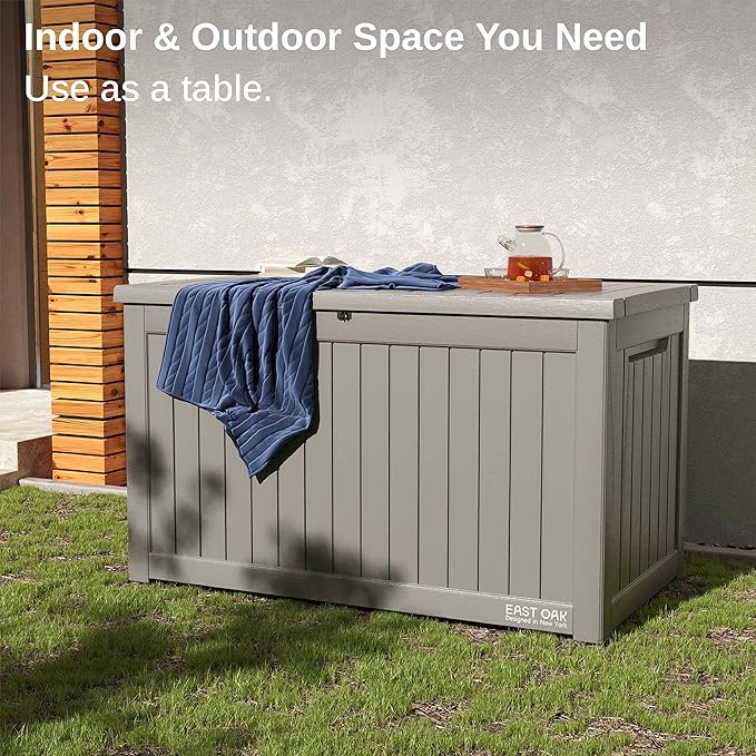 EAST OAK Outdoor Storage Box, 230 Gallon Deck Box,Grey - Lockable, Waterproof, UV-Resistant Large Storage Container for Patio Cushions & Garden Tools.