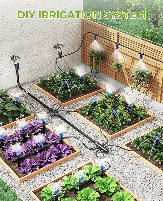 HIRALIY 210FT Drip Irrigation System, Quick Connector Garden Watering Automatic Sprinkler Kit for Lawn Raised Bed Greenhouse Misting System with 3 Kinds Dripper, Adjustable Nozzle