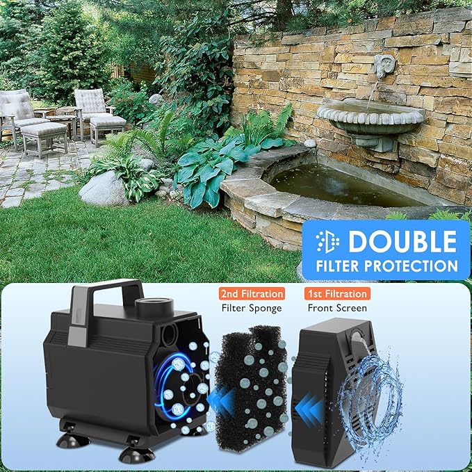 Submersible Water Pump 600GPH/35W Fountain Pumps with Flow Control, Pond Pump Submersible Outdoor with 10ft 3-Core Power cable for Hydroponics, Aquarium, Waterfall, Statuary, Water feature