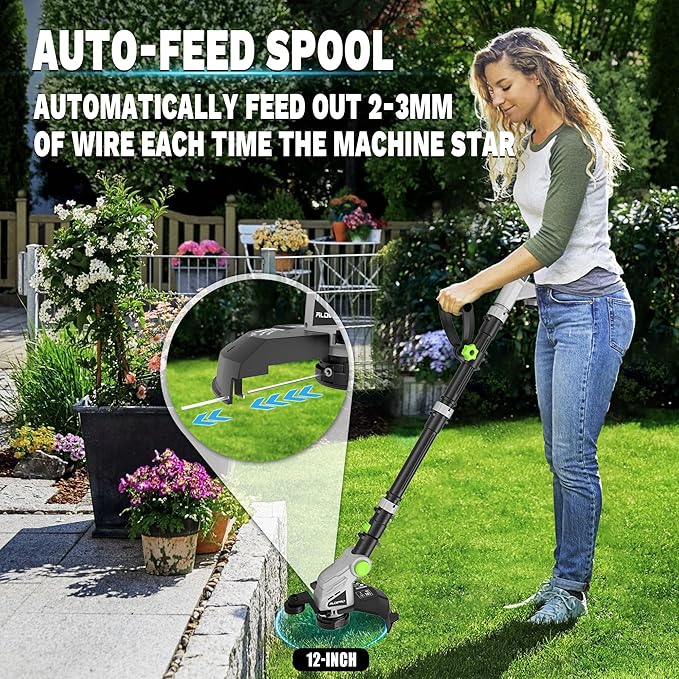 2-in-1 Cordless String Trimmer & Leaf Blower, 21V Lightweight Electric Weed Wacker with Auto-Feed Spool, 2 Batteries & Fast Charger – Perfect for Lawn Edging, Patio, Deck, Garden