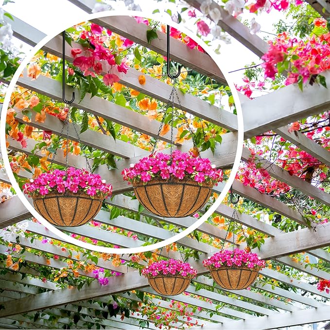 12 Pack 24 Inch Large S Hooks for Hanging Plants Black Metal Plant Hanger Long Tree Hooks Plant Hooks Outdoor Hanging Hooks for Tree Branch, Bird Feeder, Basket, Lantern Indoor Closet Garden