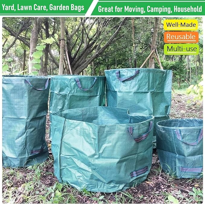 Professional 2-Pack 137 Gallon Lawn Garden Bags Large (D34, H34 inches) Yard Waste Bags W/Gardening Gloves, Big Leaf Bag,Yard Debris,Waste Container,Lawn Weeds,Grass Clippings Bag,Trash Bag 4 Handles