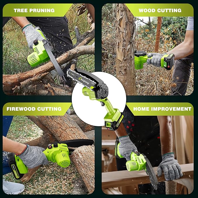 Mini Chainsaw Cordless,6 Inch Portable Electric Chain Saw, Automatic Oiler, Battery Powered Small Handheld Saw, Security Lock Trees Branches Trimming,Wood Cutting, 2 Batteries 3 Chains 2025